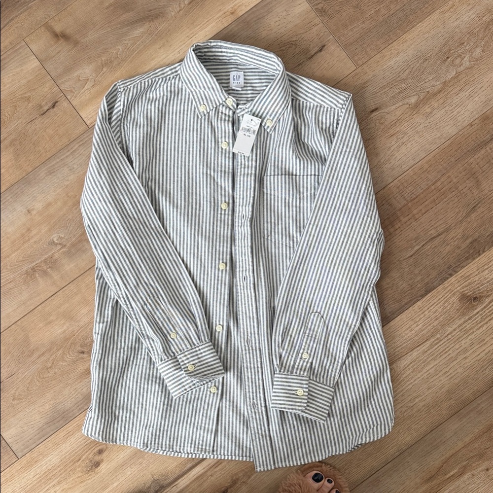 GAP Kids Gray and White Striped Button-Down Shirt